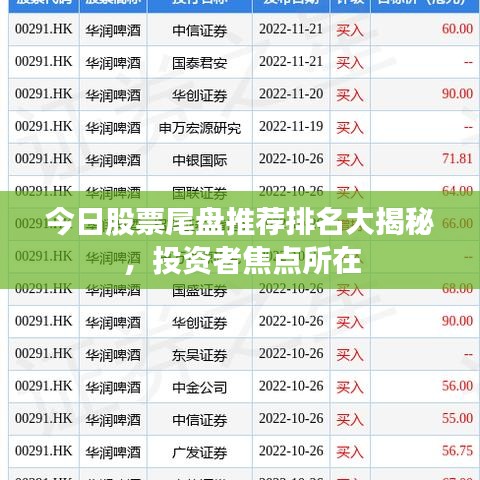 今日股票尾盘推荐排名大揭秘，投资者焦点所在